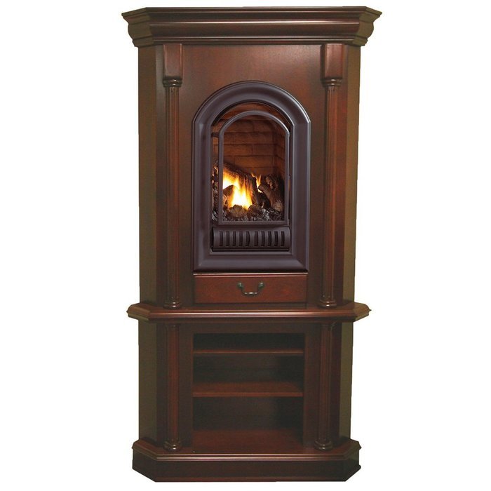 HearthSense Natural Gas Vent Free Gas Tower Corner Fireplace - 20,000 BTU, Cherry Finish