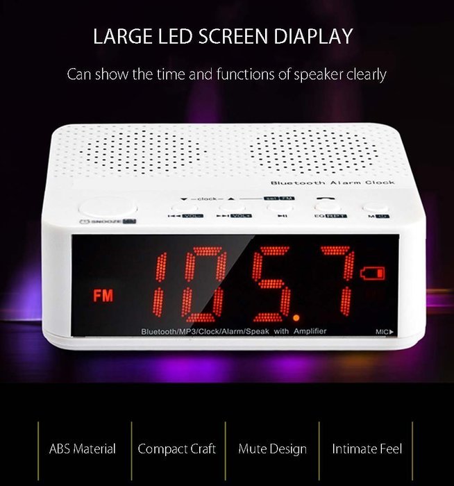 MX - 017 Bluetooth Portable Desktop Alarm Clock V2.1 Stereo Speaker Support FM Radio Handsfree AUX In TF ......