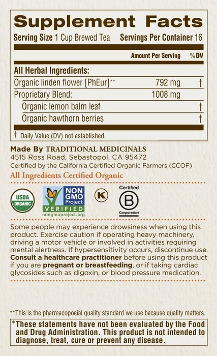 Traditional Medicinals Organic Linden Flower with Hawthorn and Lemon Balm Tea, 16 Tea Bags (Pack of 6) N2