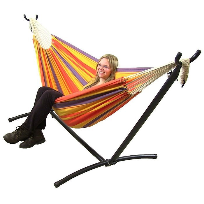 Sunnydaze Premium 100 % Natural Tightly Woven Cotton Double Brazilian Hammock and Stand Set, Ocean View, 400 Pound... N18