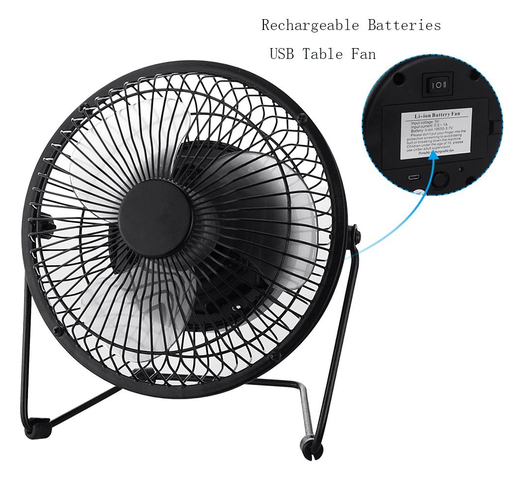 Jhua Rechargeable Mini USB Table Fan Portable Desk Fan Powered by USB ...