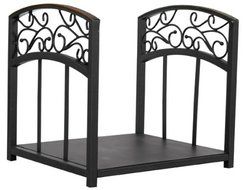 Uniflame, W-1326, Black Wrought Iron Log Rack with Hammered Copper Top Trim