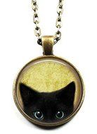 Black Cat Pattern Charm Pendant Chain Necklace Cat Glass Dome Jewelry for Women N2