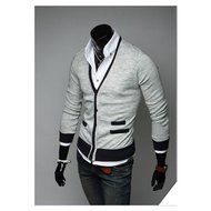 Yaheeda Men's Autumn Casual Long Sleeve Slim Fit Knitted Shawl Collar V-Neck Cardigan N6