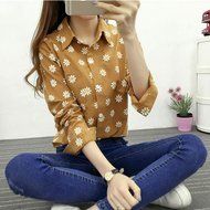 KAKA(TM) Girl Women Spring Autumn Long Sleeve Blouses Printing Flower Shirt White M N10