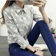 KAKA(TM) Girl Women Spring Autumn Long Sleeve Blouses Printing Flower Shirt White M N11