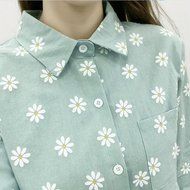 KAKA(TM) Girl Women Spring Autumn Long Sleeve Blouses Printing Flower Shirt White M N12