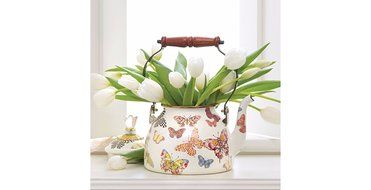 Mackenzie-Childs Butterfly Garden Enamel Tea Kettle 2 Quart - White N2