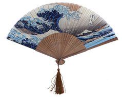 BIGOCT 265B Japanese Handheld Butterfly Silk Handheld Folding Fan, Light Blue, One Size N4