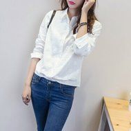 KAKA(TM) Girl Women Spring Autumn Long Sleeve Blouses Printing Flower Shirt White M N14