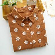 KAKA(TM) Girl Women Spring Autumn Long Sleeve Blouses Printing Flower Shirt White M N15