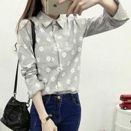 KAKA(TM) Girl Women Spring Autumn Long Sleeve Blouses Printing Flower Shirt White M N17