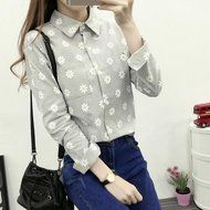 KAKA(TM) Girl Women Spring Autumn Long Sleeve Blouses Printing Flower Shirt White M N18