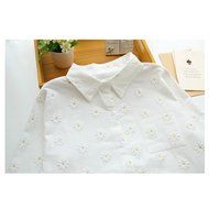 KAKA(TM) Girl Women Spring Autumn Long Sleeve Blouses Printing Flower Shirt White M N19