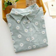 KAKA(TM) Girl Women Spring Autumn Long Sleeve Blouses Printing Flower Shirt White M N20