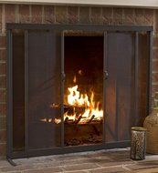 Plow &amp; Hearth Fireplace Screen with Sliding Doors, 38'' x 31'', Bronze