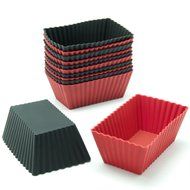 Freshware CB-300RB 12-Pack Silicone Standard Round Reusable Cupcake and Muffin Baking Cup, Black and Red Colors N2