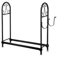 MyGift Fireside Wood Rack, Freestanding Log Holder with Kindling Hooks, Black N2