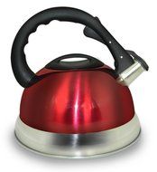 Cook Pro 402S Red Stainless Whistling Teakettle with Heavy Duty Encapsulated Base, 3-Quart
