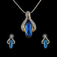 Blue Gem Jewelry Set Crystal Necklace Dangle Earrings Party Gold Plated Bridal