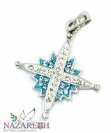 Star of Bethlehem Silver 925 Pendant 0.9&quot; with Zircon Crystals From Holy Land