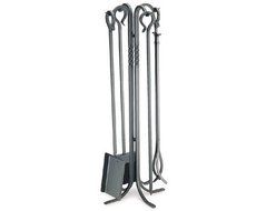 5 Pc Lodge Heavy Duty Fireplace Set in Matte Black Finish