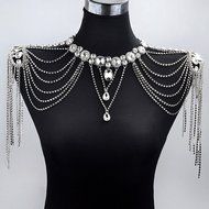 Tinksky Wedding Bride Crystal Diamante Choker Necklace Shoulder Chain Bridal Jewelry Wedding Jewelry Sets N2