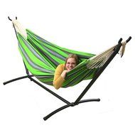 Sunnydaze Premium 100 % Natural Tightly Woven Cotton Double Brazilian Hammock and Stand Set, Ocean View, 400 Pound... N29