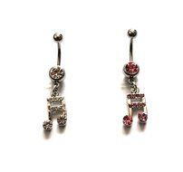 Kathy store INC 316L Surgical Steel White/Pink Music Symbol Dangle Surgical Steel Belly Navel Bar Ring Body Jewelry...