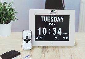 e-pill Dementia Alzheimer's Memory Loss Calendar Day Clock with 6 Reminder Alarms. Large Non Abbreviated Day Month...