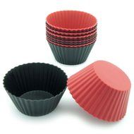 Freshware CB-300RB 12-Pack Silicone Standard Round Reusable Cupcake and Muffin Baking Cup, Black and Red Colors N3