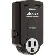 Accell D080B-010K 3-Outlet Travel Surge Protector with Dual USB Charging Ports - 612 Joules, 2.1A USB Output,...