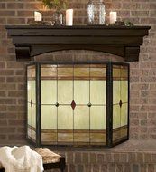 Plow &amp; Hearth Mission Stained Glass Fire Screen and Light Set