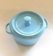 Mini Blue Stoneware Lidded Crock One Piece with Lid N2