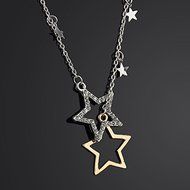 Fashion Silver Gold Crystal Rhinestone Stars Pendant Long Necklace Chain Jewelry
