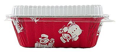 Handi-Foil 1 lb. Red Christmas Holiday Snowman Aluminum Foil Mini-Loaf Pan w/Clear Dome Lid (100)