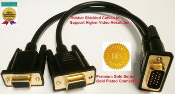 PTC Premium 1-FT GOLD Series VGA / SVGA 1 source to 2 displays Splitter cable - 2 separated leads for the displays...