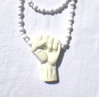 Power To all The PEOPLE power fist pendant Hand made resin White beads / off white pendant LGBT