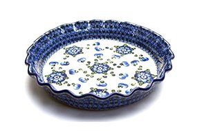 Polish Pottery Baker - Pie Dish - Fluted - Blue Poppy