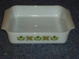 Fire King Anchor Hocking Meadow Green Vintage Square Baking Dish