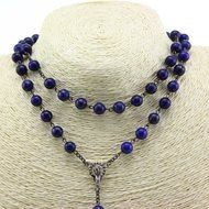 Unique Lapis lazuli Nature Stone Beads Rosary Catholic Necklace Holy Medal &amp; Cross N2