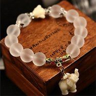 Fashion Natural Crystal Stone Beaded Bracelet Elephant Charm Chain Jewelry Gift
