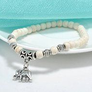 Charm White turquoise 6mm beads Tibet silver elephant Pendant Elastic bracelet N4