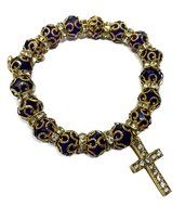 Gold Purple Crystals Beads Hand Bracelet Zirconia Stones With Cross Holy Land