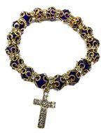 Gold Purple Crystals Beads Hand Bracelet Zirconia Stones With Cross Holy Land N2