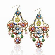 Bohemia Multi-Color Retro Copper Flower Acrylic Beads Fringe Cluster Earrings
