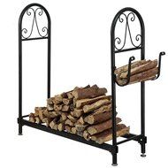 MyGift Fireside Wood Rack, Freestanding Log Holder with Kindling Hooks, Black N4