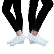 Spritech(TM) Men Women Unisex Fashion PU Leather Lace Up Lovers Casual Flat Sneaker Shoes White and Black 38 N2