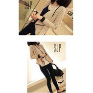 Evtech(tm) Women's Fashion Style Casual Suit Long-sleeved Short Jacket Slim Loose Cardigan Coat - Black with Apricot... N7
