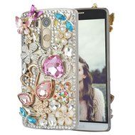 Spritech(TM) Bling Phone Case For LG G3 mini,3D Handmade Purple Crystal Silver Flower Pendant Accessary Design... N76
